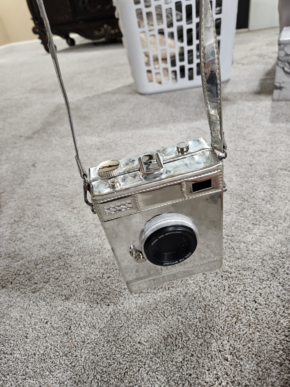 Silver Camera-Shaped Crossbody Bag - Metallic Silver